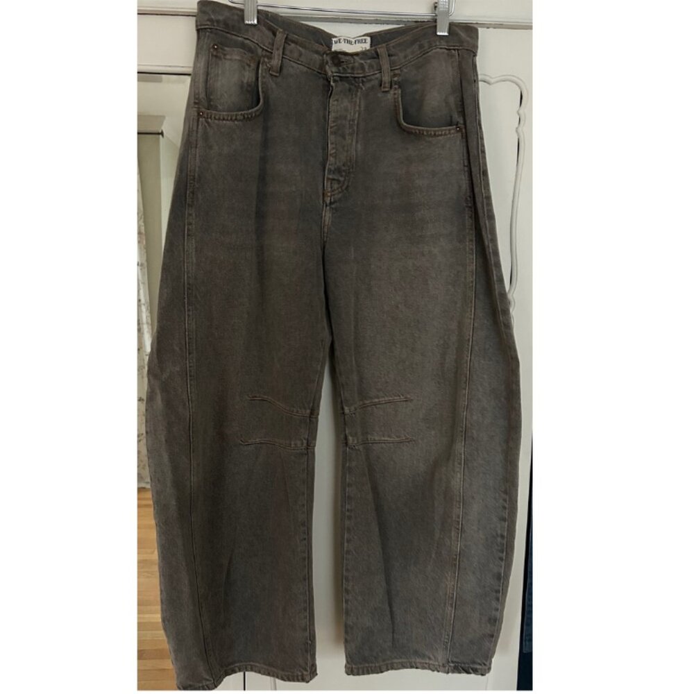Free People Good Luck Barrel Jeans Archive Grey Sz 27